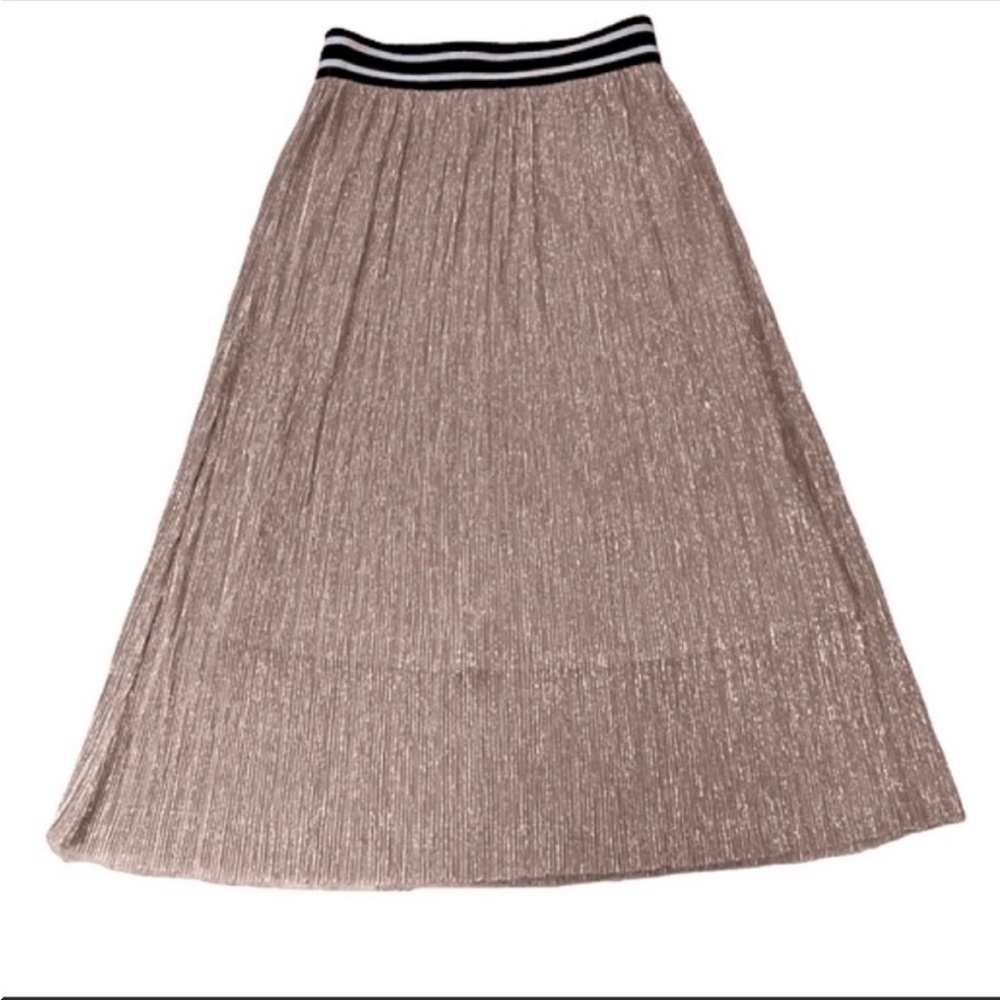 NWOT love and peace pink metallic midi black and white elastic waist skirt. XS